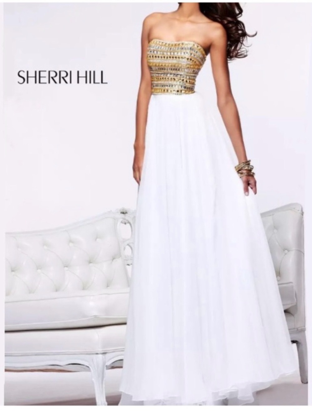 ✨Sherri Hill Stunning gold and white dress✨